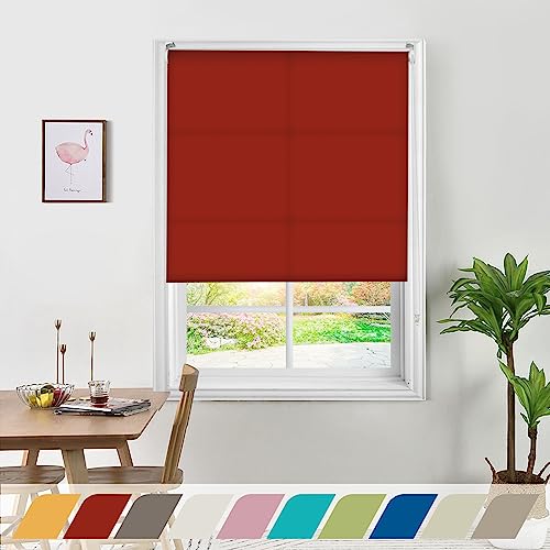 Deco Window Roller Blinds for Windows (102 CM W X 213 CM L, Red) Cord Drawn Semi Blackout Polyester Curtain Shades Light Blocking Sun UV Protection Sunshade for Home & Office Inside Outside Mount