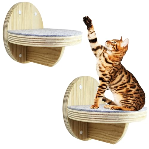 2 estantes para gato montables en pared de madera miniatura 1