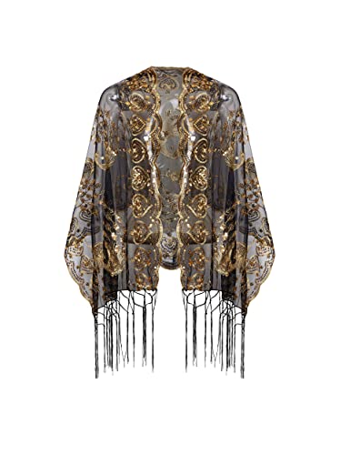 BABEYOND 1920s Sequined Shawl Wraps for Women Fringed Evening Cape Wedding Bridal Shawl Scarf for Evening Dresses Party