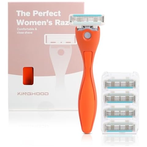 KINGHOOD Womens Razors for Shaving Face and Legs - Metal Long Handle Women's Razor,Free Cartridge Blades 5 x Refills (Orange) Cover