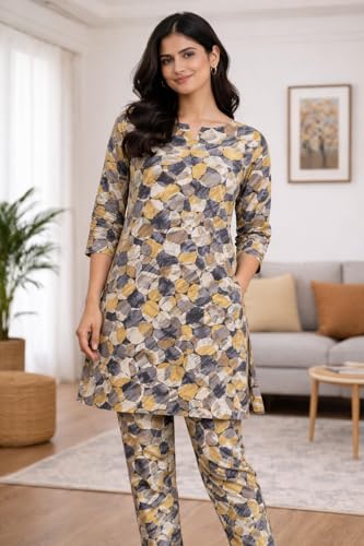 Image of Duchess Women's Pure Cotton Printed Long Length Night Suit Set