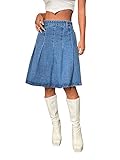 SweatyRocks Women's High Waist Jean Skirt Casual Basic Pleated A Line Midi Denim Skirts Medium Wash L