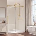 ALAULM 56-60" W x 76" H Frameless Shower Door - 5/16"(8mm) ANSI-Certified Clear Tempered Glass, Sliding Shower Door with Handle & Waterproof Seal for Walk-in Shower, Gold