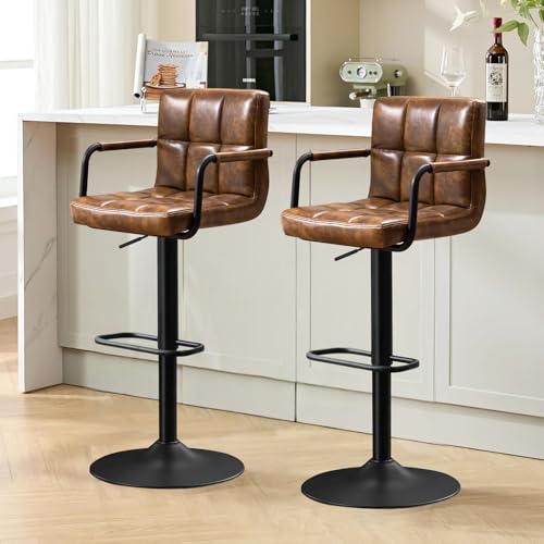 Ckaff Barhocker 2er Set, Barstuhl höhenverstellbar aus PU-Leder,...