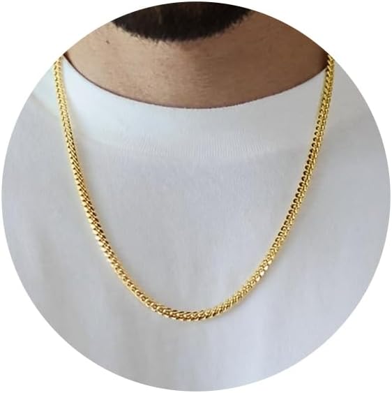 OLARCU 7mm 18K リアルゴールドメッキ キューバリンクチェーン メンズ ステンレススチール ゴールドチェーン ネックレス ジュエリー メンズ, 18 Inches, ステンレス鋼, 宝石なし