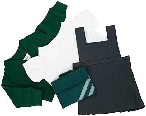 Dolls School Uniform [35-45 cm] Grey Pinafore Set Green Cardy and Bag For dolls such as Our Generation Baby Born Design a Friend.