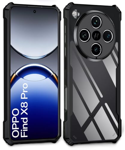 Image of WOW IMAGINE Shock Proof Clear Protective Back Case for Oppo Find X8 Pro - AirEDGE Technology | 360 Degree Camera Protection | Transparent Hybrid Back Case Mobile Cover - Black