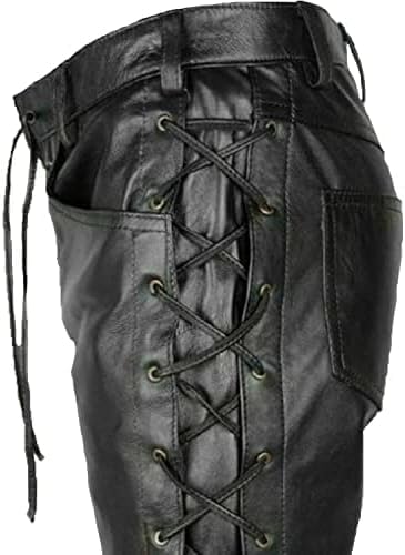 Real Men's Cowhide Leather Pants Side Laced Up Bikers Jeans.3