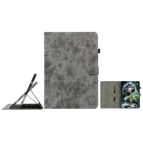 Cas Nokia T21 en cuir PU JZ Retro Cartoon Tiger avec support et porte-crayon gris