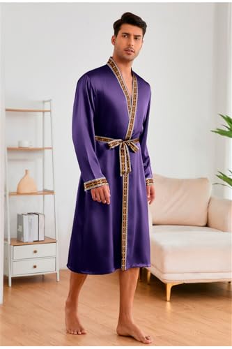 Men's 2 Pieces Satin Pajama Sets Long Sleeve Kimono Robe With Shorts Set Homewear Sleepwear2