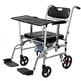 WEWE.V Rollstühle Klapprollstuhl Klappbarer mobiler Toilettenstuhl Kann mit einem Tisch EIN Bad nehmen Tragbare Multifunktionsrollstühle für behinderte ältere Menschen