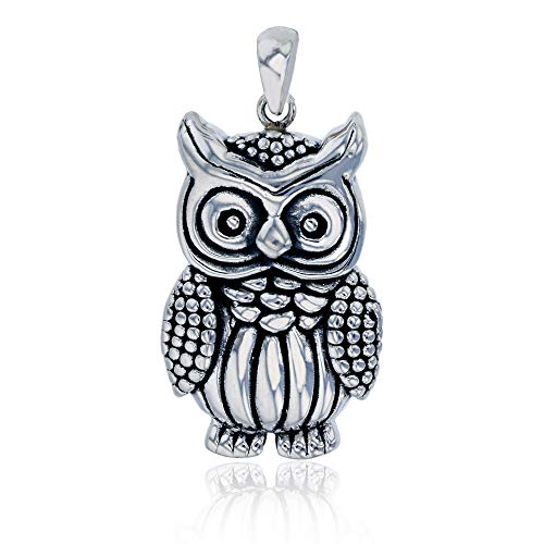 Sterling Silver Oxidized 33x16mm Antique Owl Dangling Pendant