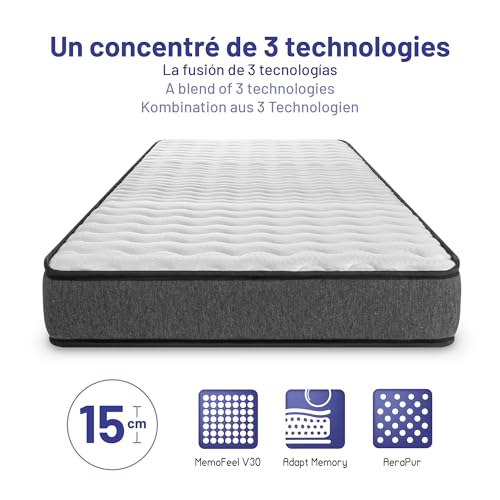 Naturalex - Titanium - Matratze 80x190 cm - Pack x2 - Kaltschaummatratze 15 cm Hoch - H2 - Oeko-tex Zertifiziert - Latex Blue 7 Zonen – Bild 3