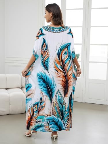 Image of IMAGEKOPE Women's Plus Size Loose Fit Moroccan Print V-Neck Batwing Kaftan Beach Dress Bathing Suit Cover Up