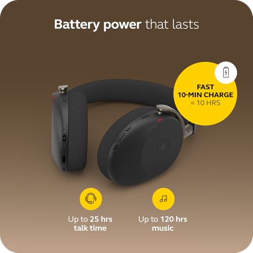 Image of Jabra Evolve3 85 Over-Ear Wireless Bluetooth Headset with Microphone for Work, AI Voice Call Technology, Adaptive Active Noise Cancellation, 25-Hour Battery, USB-C, Microsoft Teams Certified, Black