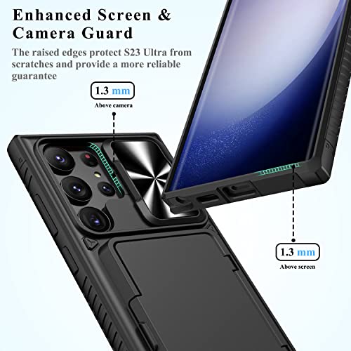 Bxyjy For Samsung Galaxy S23 Ultra Case With Card Holder & Kickstand & Slide Lens Cover, Anti-Drop Shockproof Dustproof Wallet Phone Case Cover Compatible With Galaxy S23 Ultra 5G 2023, Black #TOP4