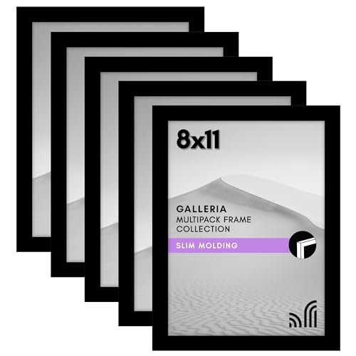 Americanflat 8x11 Picture Frame with Polished Plexiglass - Set of 5 - Galleria Collection - Picture Frames for Tabletop and Wall Display - Black