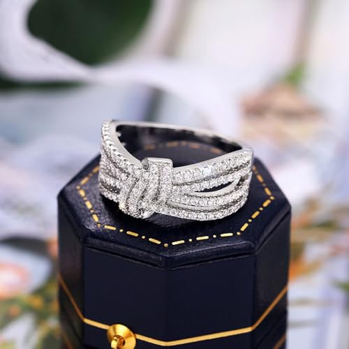 White Gold Plated Multi-layer Cubic Zirconia Inlaid Hollow Bowknot Design Engagement Rings Wedding Bridal Band Promise Rings Evening Parties Anniversary Valentine's Day Gifts Eternity Bands for Women3
