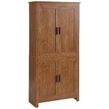 HOMCOM 64' Kitchen Pantry Cabinet, Freestanding Storage Cabinet with 4 Doors and 3 Adjustable Shelves for Dining Room, Oak