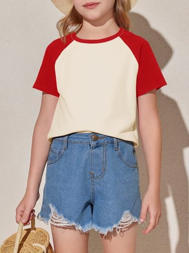 Image of Imily Bela Kids Girls T Shirts Casual Raglan Short Sleeve Crewneck Color Block Summer Tees 5-14 Years