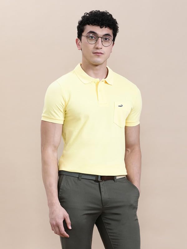 Image of CROCODILE Men's Solid Casual Wear T-Shirt | Polo Neck | Half Sleeves | Pull On | Regular
