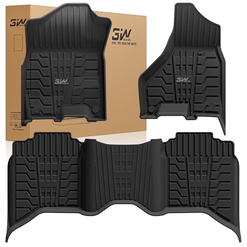 Image of 3W Floor Mats for 2019-2025 2026 Ram 2500 /3500 Crew Cab with Bucket Seat (Not for PTO KIT Models), All Weather TPE Custom Fit Dodge Ram 2500 /3500 Floor Liners 1st & 2nd Row (for Carpet Floor), Black