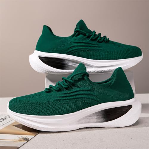 Image of DLWKIPV Running Shoes for Men Casual Slip on Tennis Walking Sneakers Lightweight Breathable Mesh Fashion Gym Athletic Sports Workout Non Slip Trainers Dark Green W Size 6.5