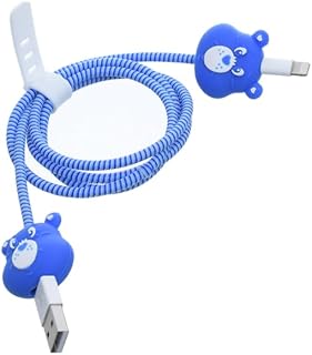 واقي كابل شاحن- غطاء واقي مرن ضد التشابك، تصميم تيدي بير، مناسب لجميع الشواحن من جي باور، مجموعة من 4 قطع - أزرق