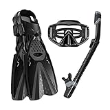 Ertong Scuba Diving Gear Swimming Combo Set Waterproof and Anti-Fog Snorkel Mask+Adjustable Freediving Swimming Fins/Flippers+ Breathing Tube for Adults (Black, ML/XL（Adult US Size 9-13）)