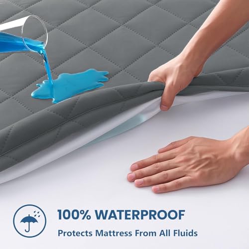 Image of 100% Waterproof Mattress Protector Cotton Quilted Bed Protector Queen Size Breathable Noiseless Ultra Soft | Elastic Fitted Mattress Cover | Bed Cover (Grey, Queen Size - 5x6 ft (60x72)