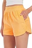 GELIYIYUE Women's Terry Towelling Cruise Shorts Summers Beach Lounge Shorts With Pockets-#2Orange-S