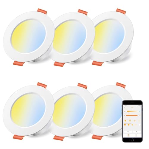 iLC Inteligente LED Faretti da Incasso 8W，Funziona con Alexa, 2700K-6000K, IP44 Interni per cartongesso Foro Ø68-85mm (Pacco da 6)