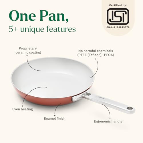 Image of Ember Cookware Arcilla Ceramic Frying Pan 24cm | Non Stick Induction Cookware | Non Toxic Pan | ISI Certified | Ceramic Fry Pan for Cooking | Steel Handle | 5-Year Warranty | Terracotta