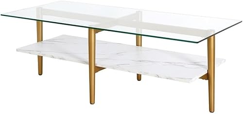 Miniatura 44 de Otto - Mesa de centro redonda de 36 pulgadas de ancho con estante MDF en latón/laca blanca Latón/blanco.,Oro/Nog,Bronce ennegrecido/mármol