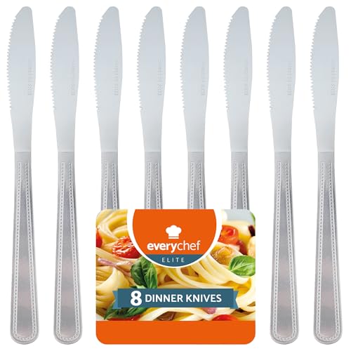 SOL 8pk Dinner Knives - 22cm Stainless Steel Table Knives Dishwasher Safe Cutlery Set Durable Knife Cutlery for Dining Sleek Table Knife Design