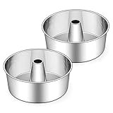 E-far Angel Food Cake Pan Set of 2, 10-Inch Stainless Steel Tube Pan for Baking Pound Chiffon Cake, One-piece Design & Non-toxic, Dishwasher Safe