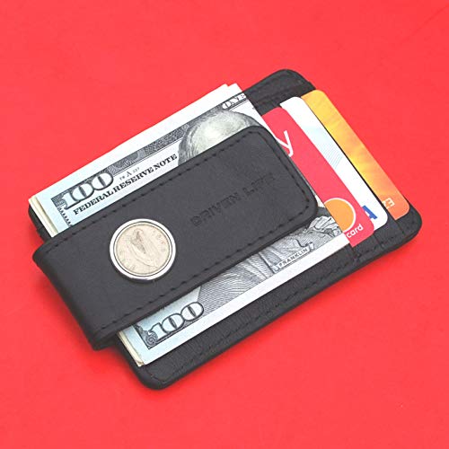 1964 Irish Ireland 3 Pence Coin Genuine Full-Grain Black Leather Magnetic Money Clip Wallet & Card Holder RFID Blocking - Irish Harp3