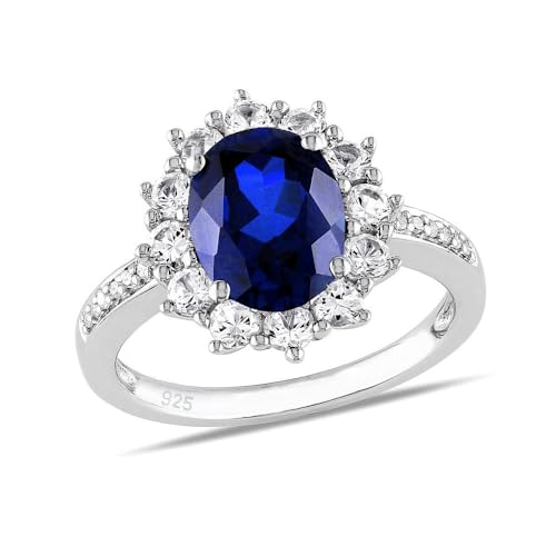 Miniatura 6 de Anillo De La Princesa Kate Con Zafiro Sintético Plata De Ley 925 12 16,56 Mm