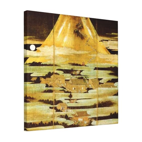 絵画 フレーム装飾画 狩野元信 富士参詣曼荼羅図 キャンバスアート アートパネル 壁画 壁掛け 絵 モダンアート 版画 壁飾り 世界の名画 ポスター 40x40cm