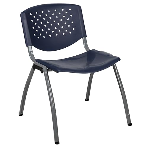 EMMA + OLIVER Home and Office Navy Plastic Stack Chair with Perforated Back - Guest Chair