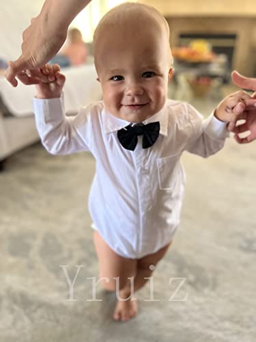 Yruiz Baby Boy's Button-Down Shirt Newbornjumpsuit Long-Sleeved One-Piece Gentle Man Outfit(White, 18-24Months) #TOP4