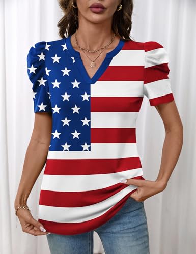 Image of LOMON Spring Summer Tops for Women 2026 V Neck Puff Short Sleeve Tops Fashion Trendy Work Blouses Dressy Casual S-XXL
