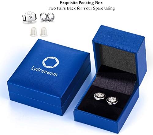Lydreewam Men Earrings Fashion Father's Day Gift 925 Sterling Silver Stud Earrings with White/Black Micro Pave Cubic Zirconia, Diameter 10mm