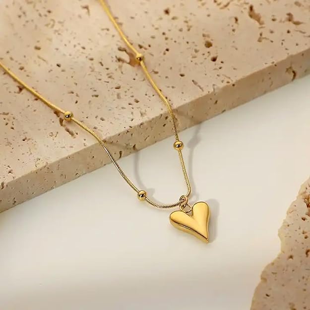 Image of Okos Gold Plated Fashion Imitation Jewellery Minimalist Proposal Heart Pendant Necklace With Chain For Girls and Women PD1000889GLD