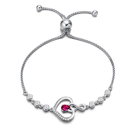 Agvana July Birthstone Jewelry Ruby Bracelet For Women Sterling Silver Heart Tennis Bracelets Infinity Love Bolo Bracelet Fine Jewelry Anniversary Birthday Gifts For Women Girls Mom Wife Lady Her #TOP4