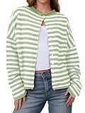 Saodimallsu Womens Striped Cardigan Casual Long Sleeve Open Front Button Down Loose Knit Lightweight Fall Sweaters Green