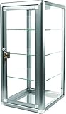 Elegant Silver Anodized Aluminum Vertical Display Case Table Top Tempered Glass Show Case. Tempered Glass Door with Key Lock- Four Shelves Display