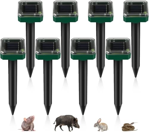Repelente de Topos Solares, 8 Pack IP65 Repelente de Animales Solar, Ahuyentador de Topos Solar, Repelente Ultrasónico de Ratones, Ahuyentador de Ratas para Jardin, Anti Animales