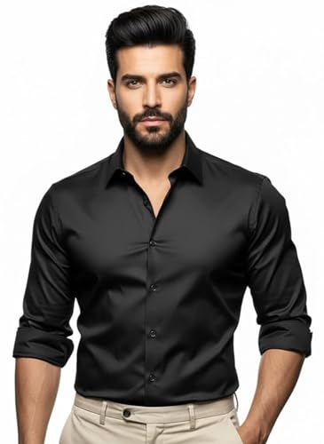 Image of Men's Solid Satin Full Sleeve Soft Finish Regular Fit Shirt for Casual Wear