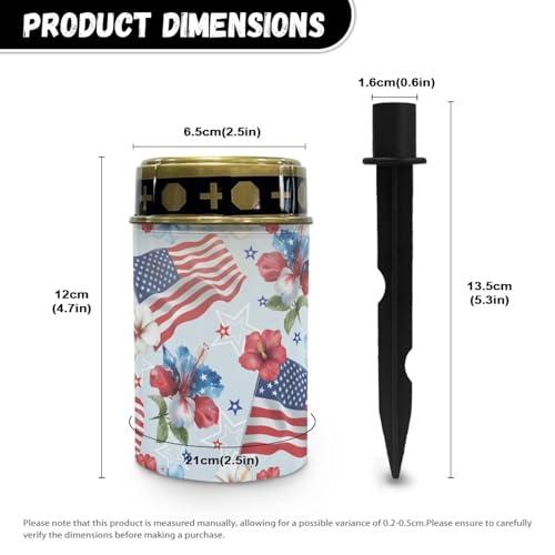 Image of Poceacles American Flag Hibiscus Flower Outdoor Solar Lights Garden Cemetery Flameless Candle America 250th Anniversary Printed Solar Garden Stake Lights for 4th of July Decorations, Pack of 4